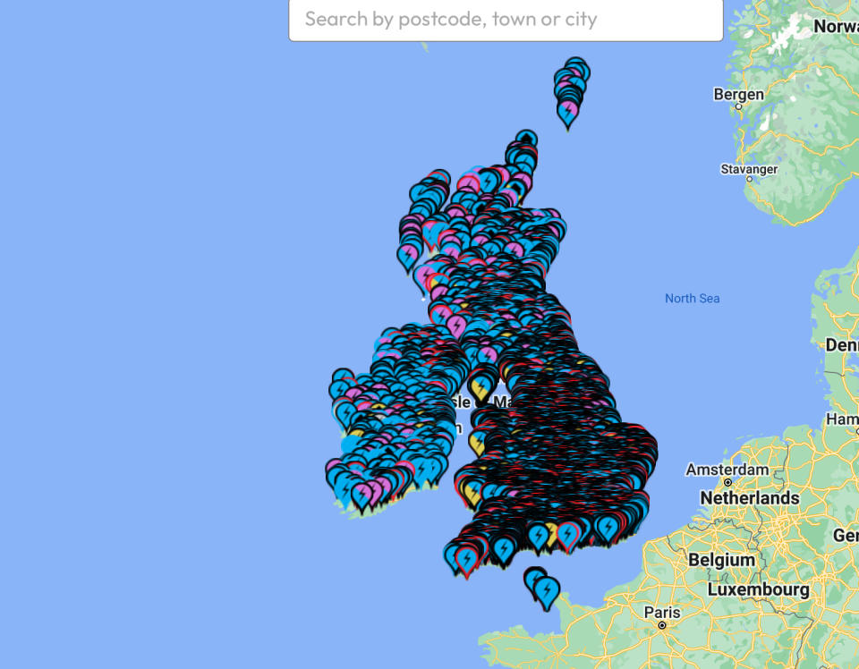 A map showing the location of electric chargers across the UK. (ZapMap)