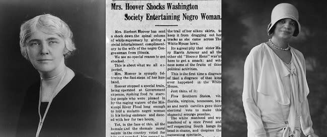 La Primera Dama de los EEUU Lou Henry Hoover invitó a tomar el té en la Casa Blanca a Jessie De Priest (imágenes vía Wikimedia commons)