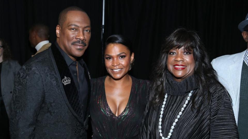 LOS ANGELES, CALIFORNIA - DECEMBER 02: (L-R) Eddie Murphy, Nia Long, and Chaz Ebert attend the Celebration of Black Cinema at Landmark Annex on December 02, 2019 in Los Angeles, California. (Photo by Randy Shropshire/Getty Images for the Celebration of Black Cinema)