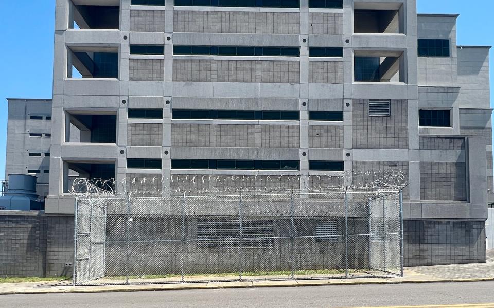 This 16-foot fence topped by concertina razor wire was installed on the Ninth Street side of the James Hayes Detention Center to help keep contraband out of the jail.