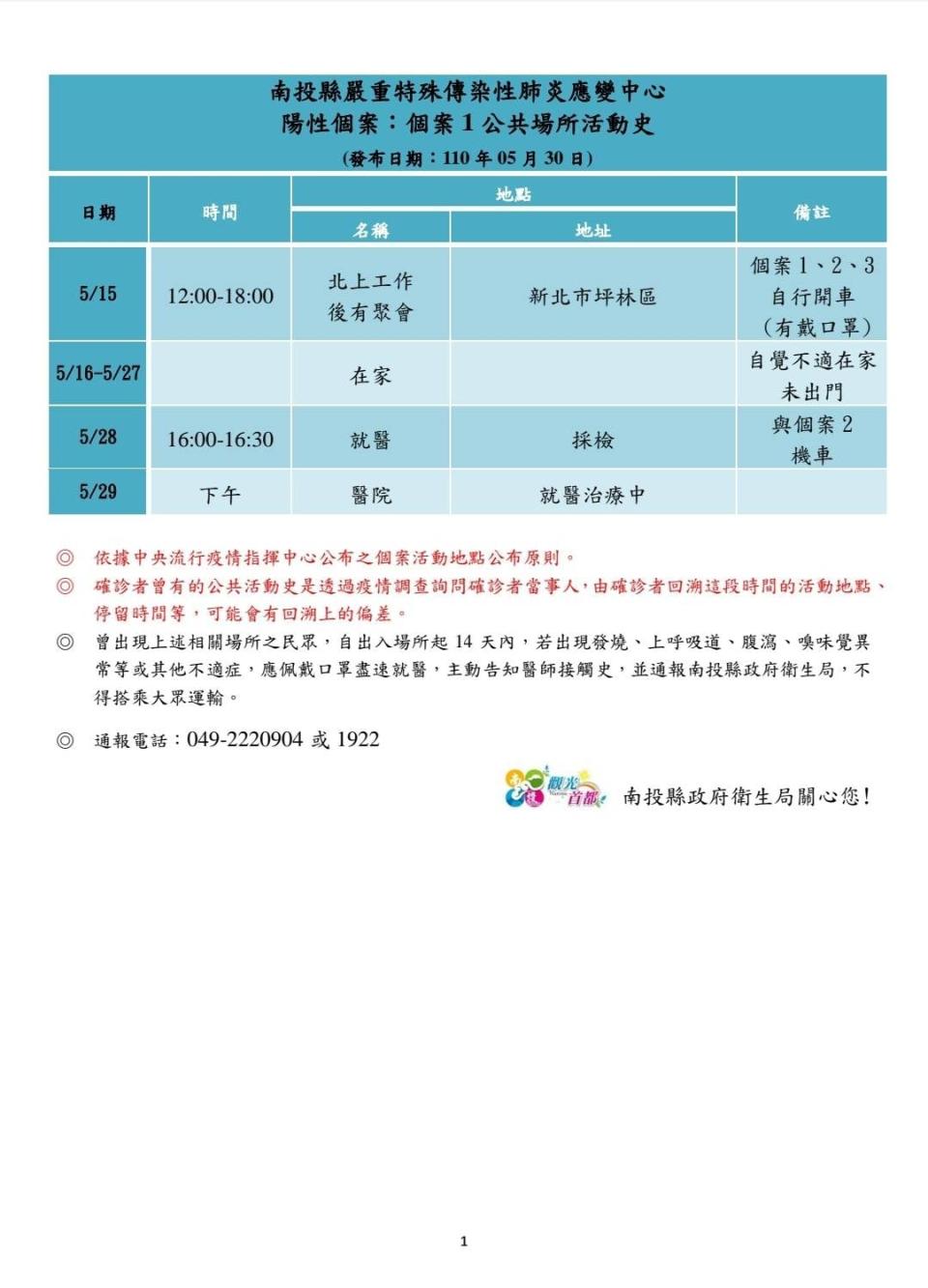 個案一足跡表。（圖／南投縣政府）