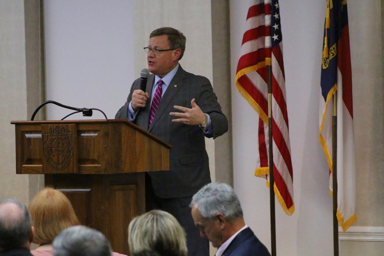 NC House Speaker Tim Moore speaks during the Gaston County Republican Party’s 2021 Lincoln Day Dinner Saturday evening, Sept. 25, 2021, at the Gaston Country Club.