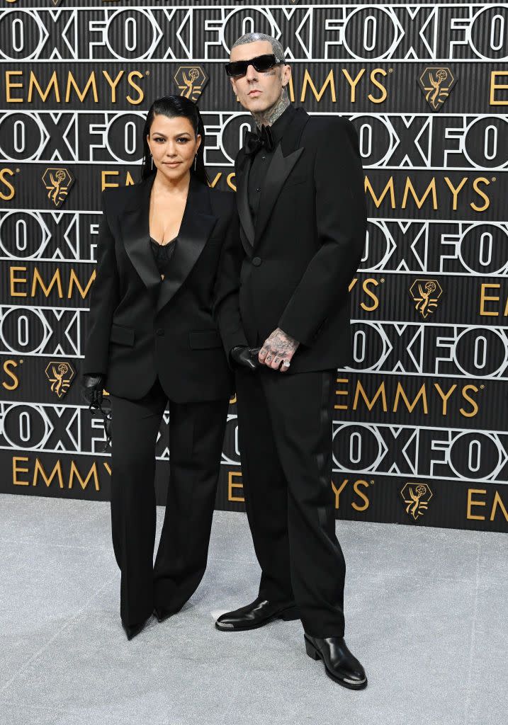 kourtney kardashian and travis barker at the 75th primetime emmy awards held at the peacock theater on january 15, 2024 in los angeles, california photo by gilbert floresvariety via getty images