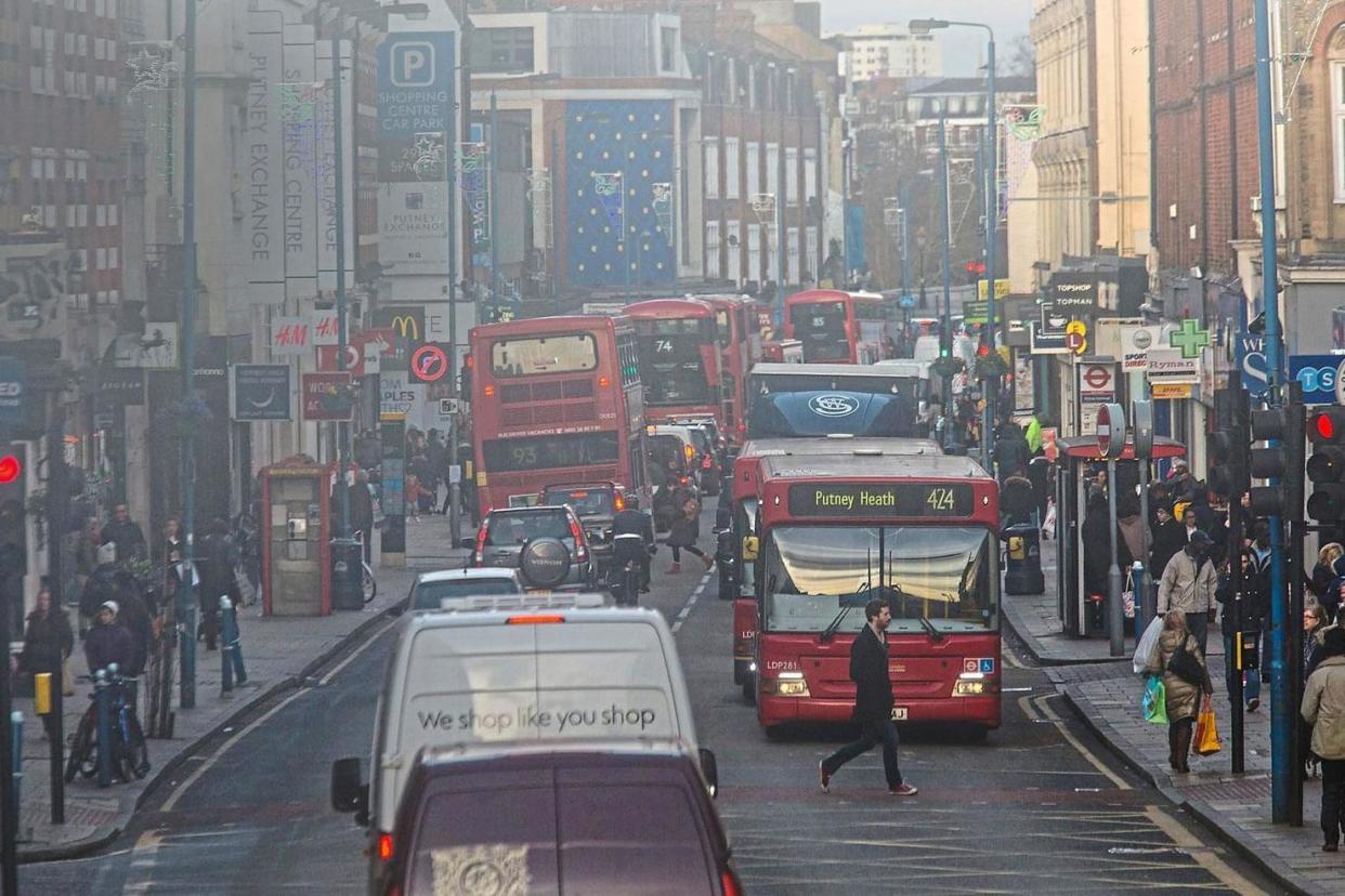 Smog city: Putney High Street, pictured last year, emerges as one of the capital's worst areas for pollution