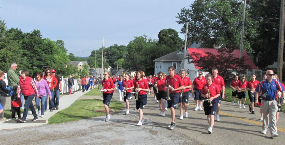 The West Holmes Marching Band performs at the Millersburg Memorial Day service in 2021 at Oak Hill Cemetery. The band will play at this year's service on Monday, May 29.
