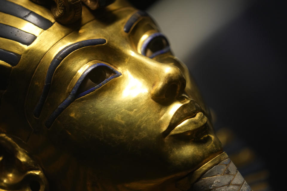 The golden mask of King Tutankhamun is seen at the Egyptian Museum in Cairo, Egypt, Wednesday, Sept. 27, 2023. Egypt is aiming at reaching 30 million visitors by 2028, as its once-thriving tourism sector has begun to recover from the fallout of the coronavirus pandemic and the grinding war in Europe, Egypt's Tourism and Antiquities Minister Ahmed Issa said during an interview with the Associated Press. (AP Photo/Amr Nabil)