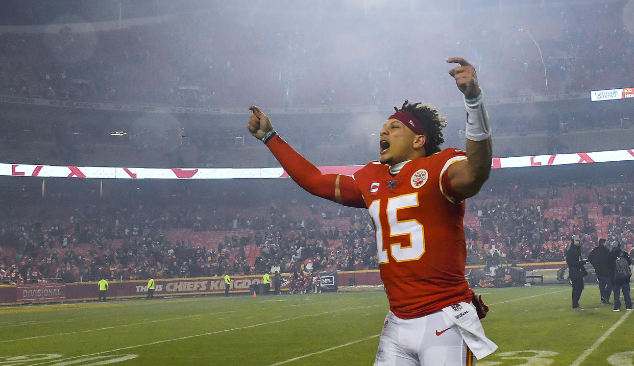 Patrick Mahomes is loving life. (Rich Sugg/Kansas City Star/Tribune News Service via Getty Images)