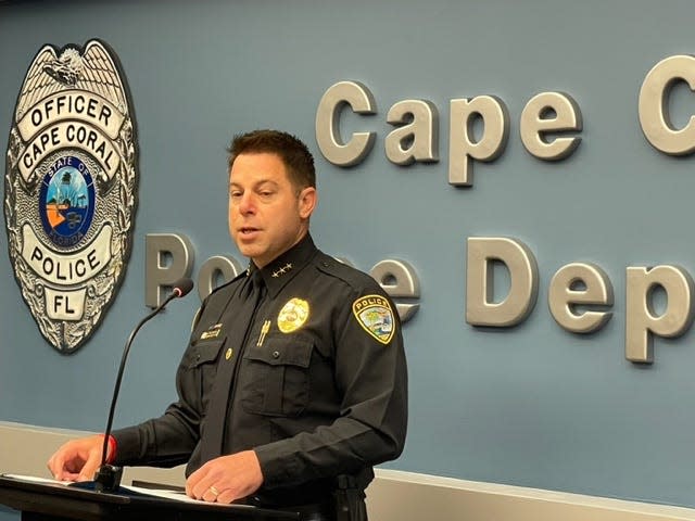 Cape Coral Police Chief Anthony Sizemore on Aug. 4, 2023, provides an update on the search for Barry Schmalbach, 56, who's been missing since July 19, 2023.