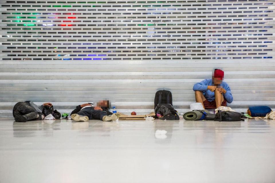 Homeless people sleep in the Stratford Centre (Lucy Young)