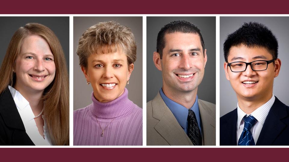 Newly named Engler Professors at West Texas A&M University include, from left, Dr. Bridget Guerrero, Dr. Carolyn Bouma, Dr. Dave Howe and Dr. Carl Zhang.