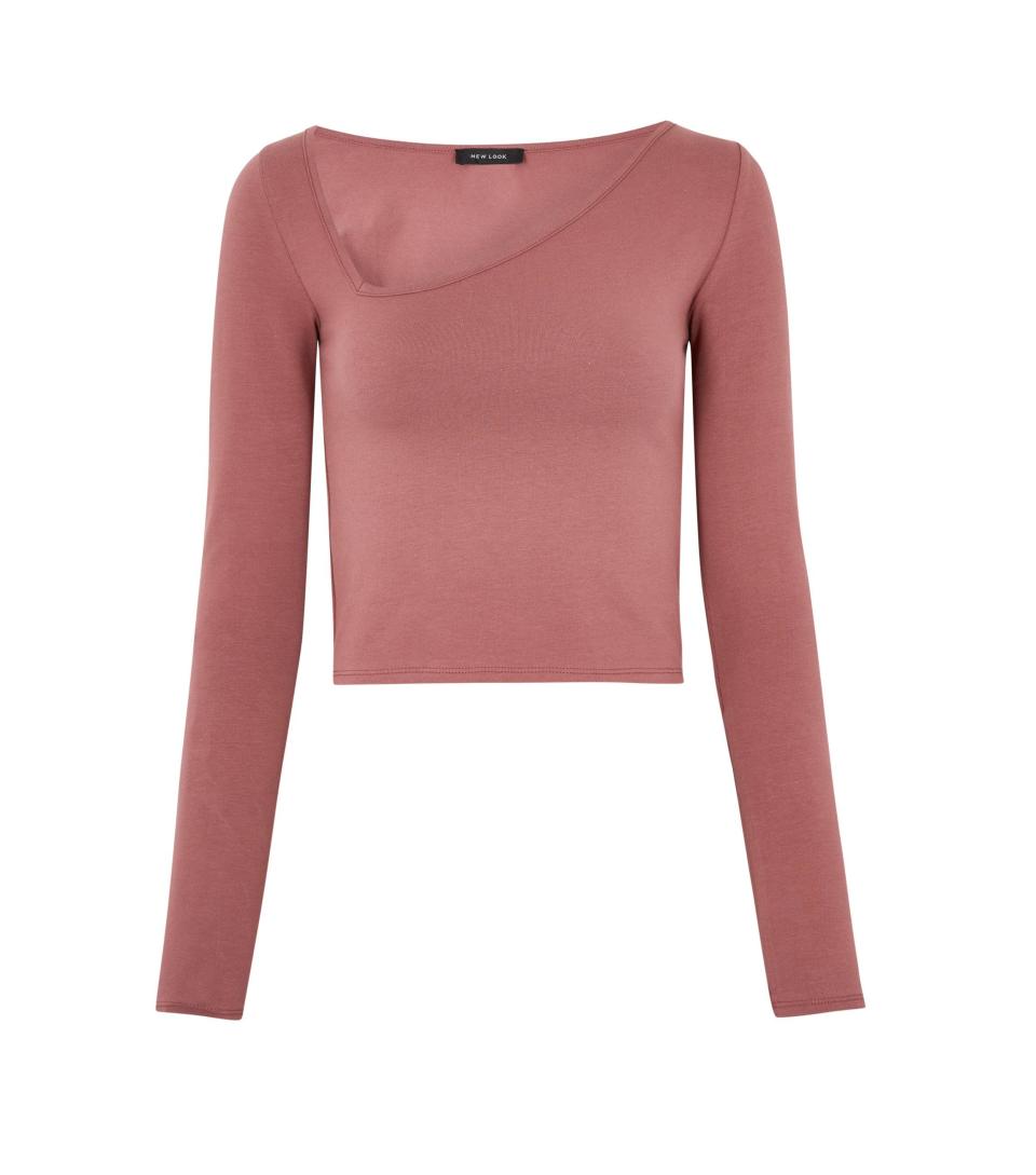 Deep Pink Asymmetric Neck Long Sleeve Top. Image via New Look.