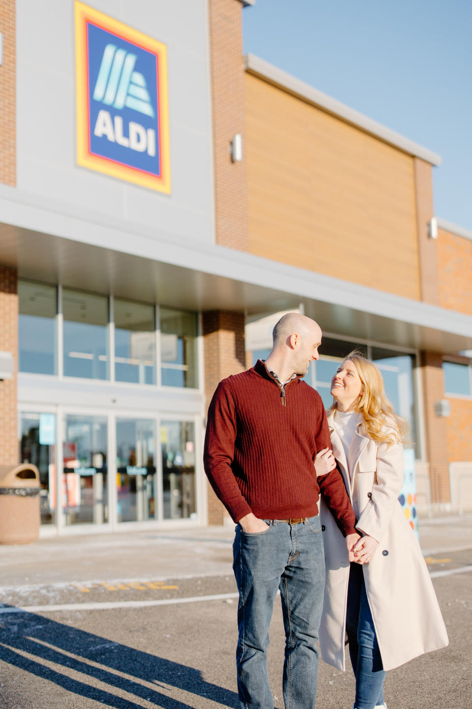 Kuntz and Niere are not the first couple to take engagement photos at Aldi: Past headlines show other Aldi enthusiasts snapping romantic shots in Aldi aisles. (Photo: Victoria Segovia)