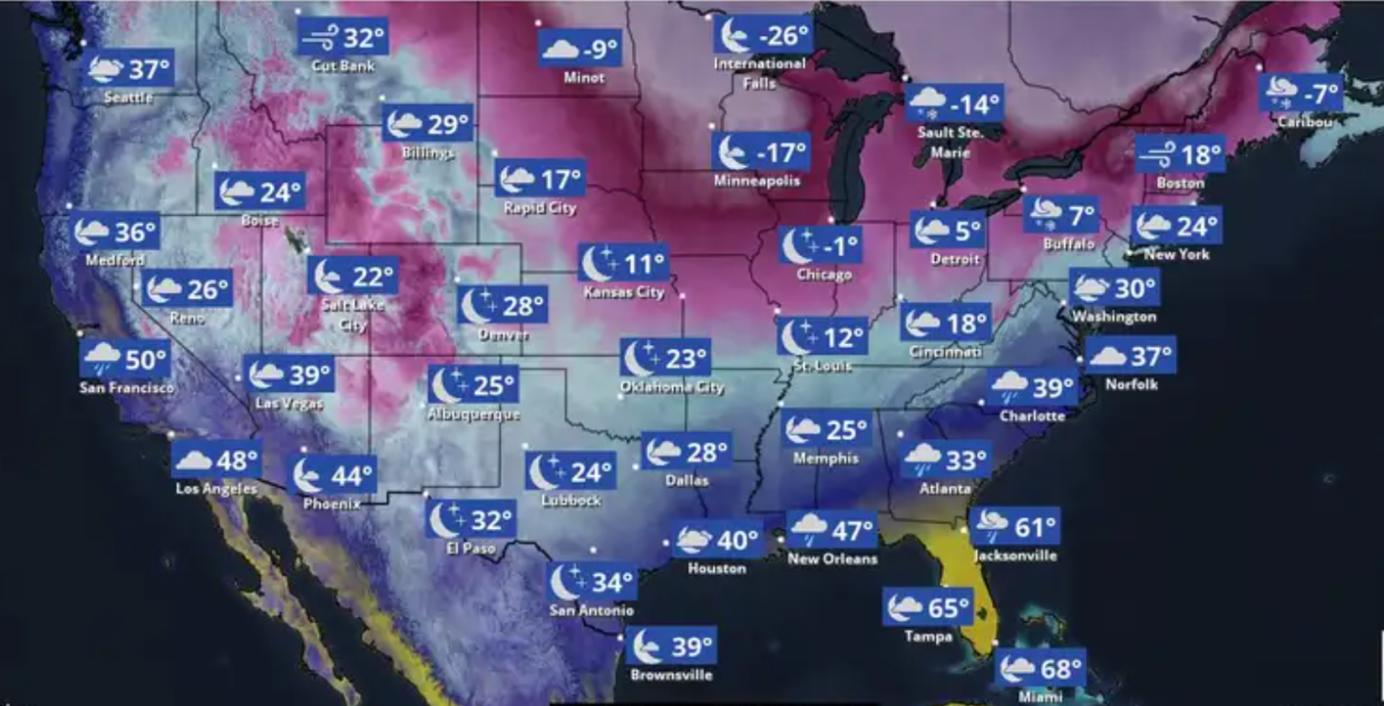 Weather forecast for the night of 2 February, 2023 (The Weather Channel)