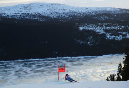 Alpine Skiing - FIS Alpine World Ski Championships - Men's Giant Slalom - Are, Sweden - February 15, 2019 - New Zealand’s Willis Feasey in action. REUTERS/Denis Balibouse