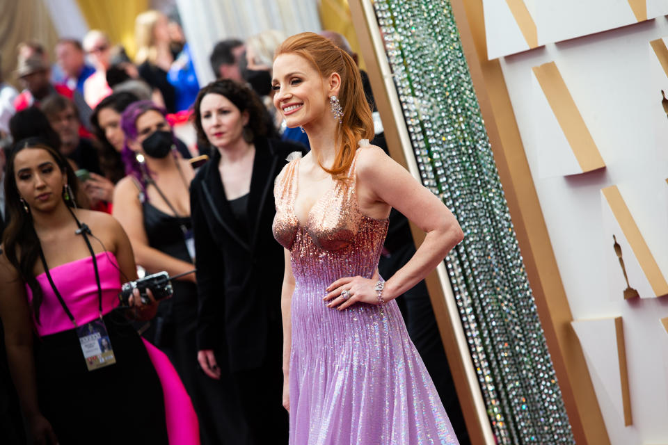 Jessica Chastain in Gucci at the 2022 Oscars - Credit: WWD/Lexie Moreland