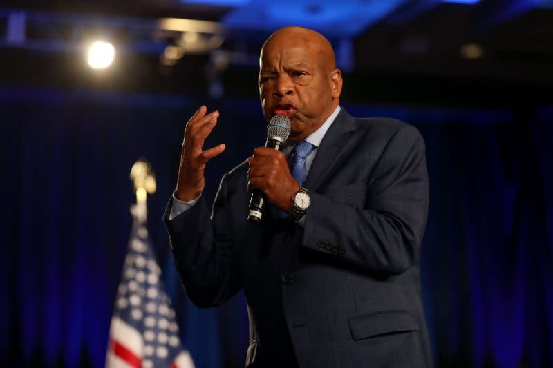 U.S. Representative John Lewis speaks to the crowd at the Stacey Abrams watch party for mid-terms election at the Hyatt Regency in Atlanta, Georgia