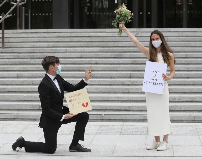 People march to Government Buildings in a bid to allow up to 100 guests to attend weddings this year in Dublin