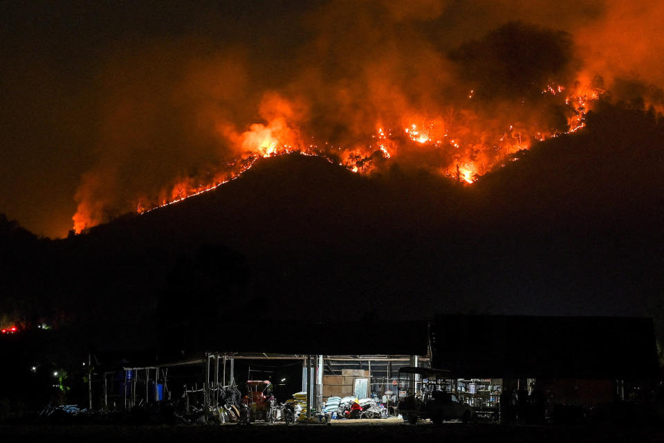 A wildfire at Khao Laem National Park in western Thailand, on March 29, 2023