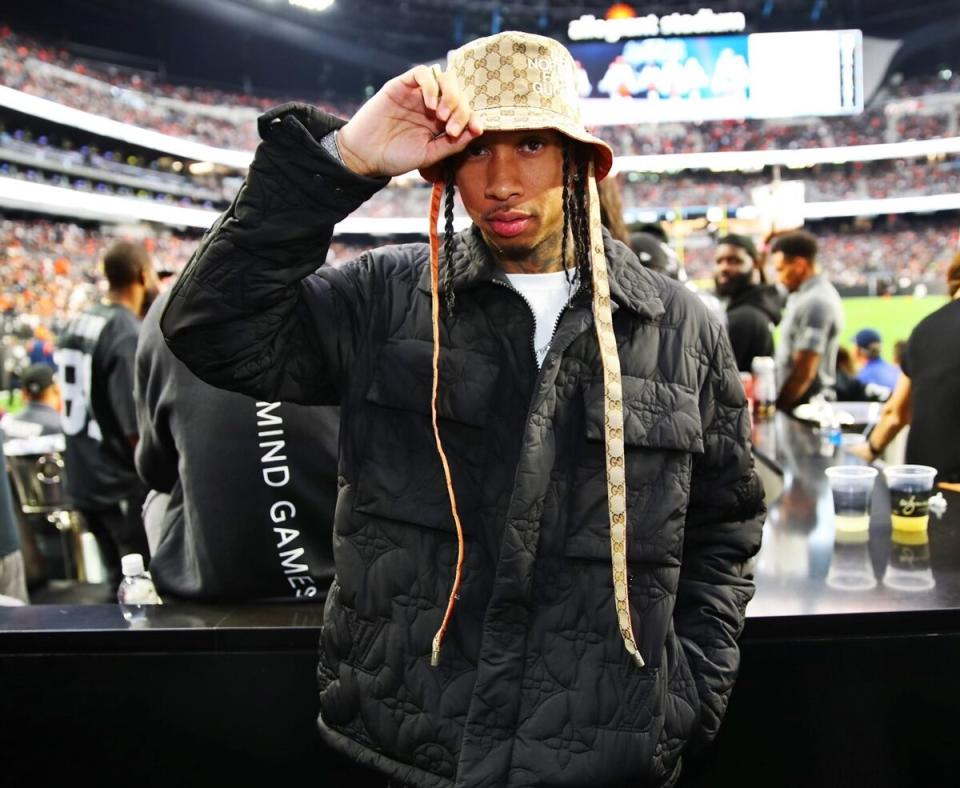 Hip Hop Superstar, Tyga, Attends the Las Vegas Raiders Game at Wynn Field Club inside Allegiant Stadium in Las Vegas on Dec. 26