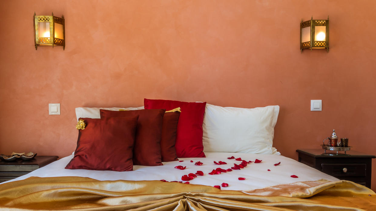 rose petals in bedroom