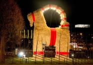 <p>A giant straw sculpture of a <a href="https://www.npr.org/sections/thetwo-way/2016/11/30/503881528/swedish-revelers-get-their-goat-again-as-holiday-tradition-meets-annual-arson" rel="nofollow noopener" target="_blank" data-ylk="slk:Swedish Yule Goat;elm:context_link;itc:0;sec:content-canvas" class="link ">Swedish Yule Goat</a> is created each year in Gävle, Sweden at the start of the holiday season. According to local folklore, the Yule goat is an invisible spirit who oversees people’s Christmas preparations. It has also become a bit of a tradition for vandals to try and destroy the Gävle Goat throughout the month. The have succeeded 37 times since the first Gävle Goat appeared in 1966.</p>