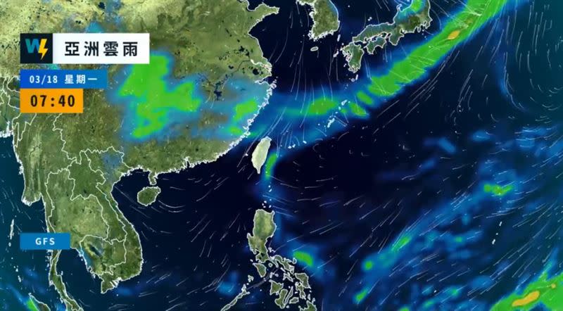 下週一鋒面通過台灣，冷空氣隨東北季風南下。（圖／翻攝自天氣風險 WeatherRisk）