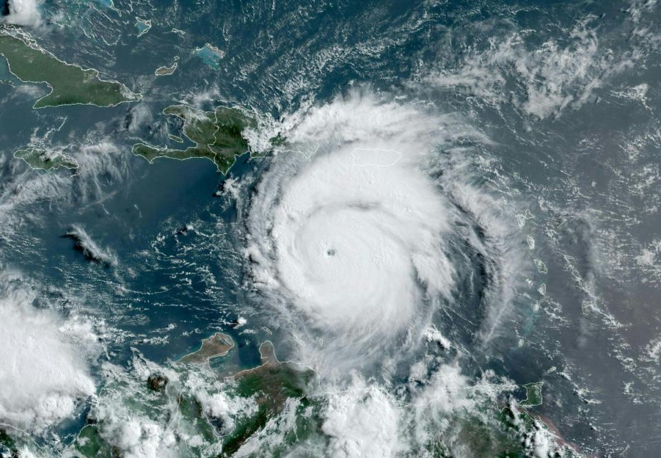 Satellite image from the National Oceanic and Atmospheric Administration shows hurricane Beryl east of Jamaica (Getty)