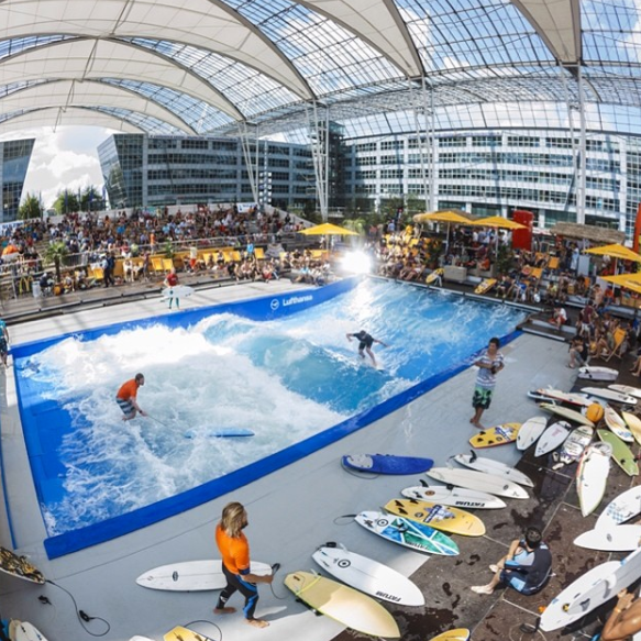 <p>A 200-square metre wave pool is the last thing you’d expect to see at an airport, but whether you’re riding the waves or watching the wipe outs, Munich Airport’s Surf & Style is worth a look. Photo: Instagram/munich_airport </p>