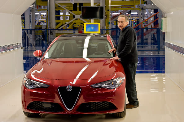 Sergio Marchionne, chief executive officer of Fiat Chrysler Automobiles with the new Alfa Giulia (Getty)