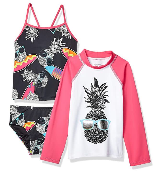 Find this <a href="https://amzn.to/2ZAa5cX" target="_blank" rel="noopener noreferrer">Spotted Zebra tankini rash guard swimsuit set</a> for $21<a href="https://amzn.to/2ZAa5cX" target="_blank" rel="noopener noreferrer"></a>.