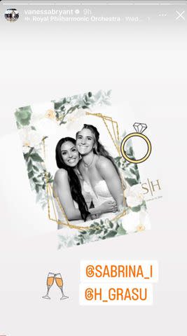 <p> Vanessa Bryant/Instagram</p> Vanessa Bryant shares photo on Instagram story from Sabrina Ionescu wedding.