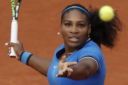 Tennis - French Open - Roland Garros - Serena Williams of the U.S. vs Teliana Pereira of Brazil - Paris, France - 26/05/16. Williams eyes the ball. REUTERS/Gonzalo Fuentes