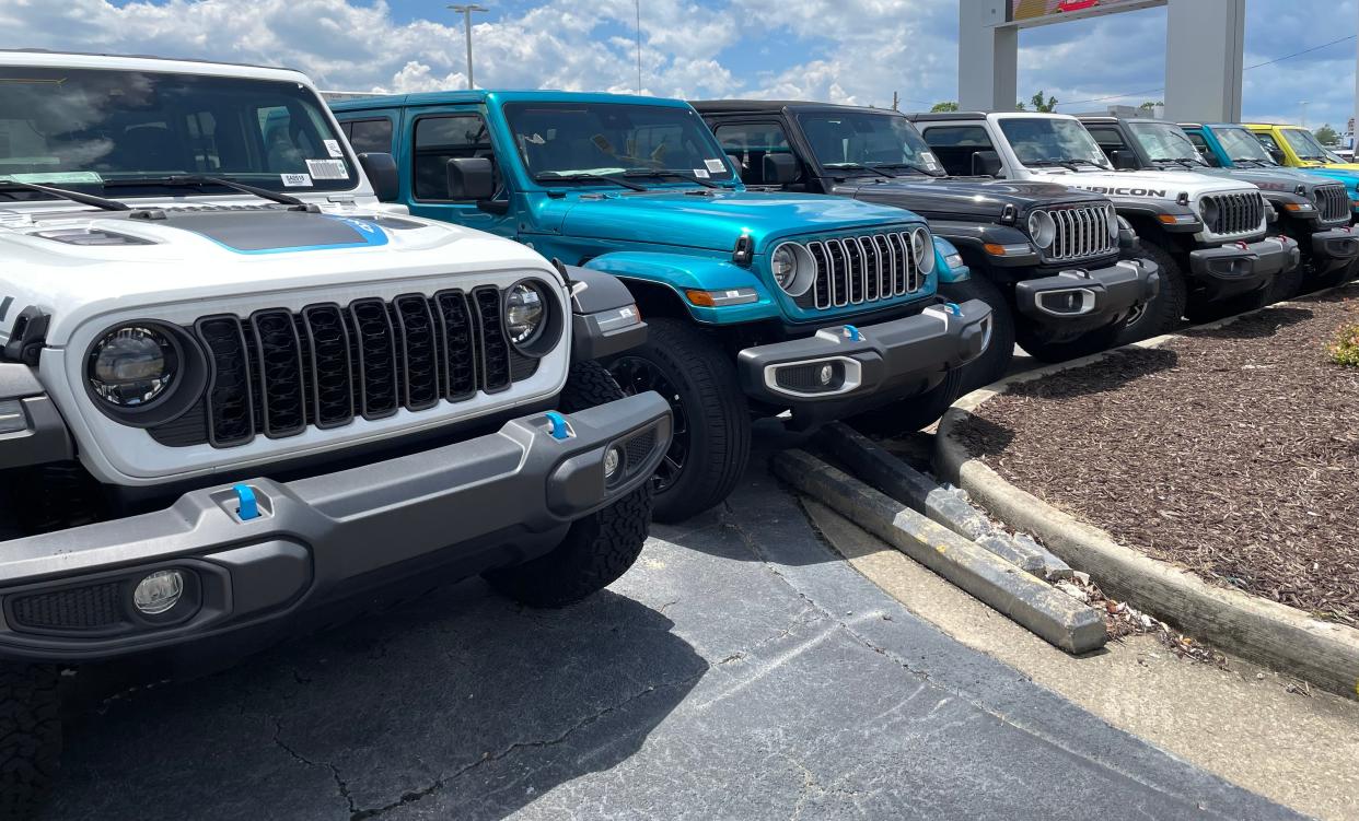 Late-model Jeep Wranglers await purchase at Milton Ruben Chrysler Dodge Jeep Ram in Martinez. Fans of the iconic automobile are coming to Aiken, S.C., on May 18 for Battlefield Jeep Invasion 2024, a gathering featuring an auto show, parade, live music and more.