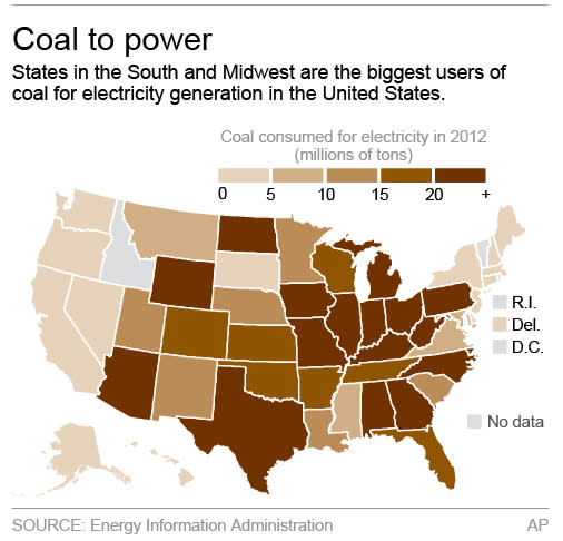 Map shows coal usage to generate electricity; 2c x 3 inches; 96.3 mm x 76 mm;