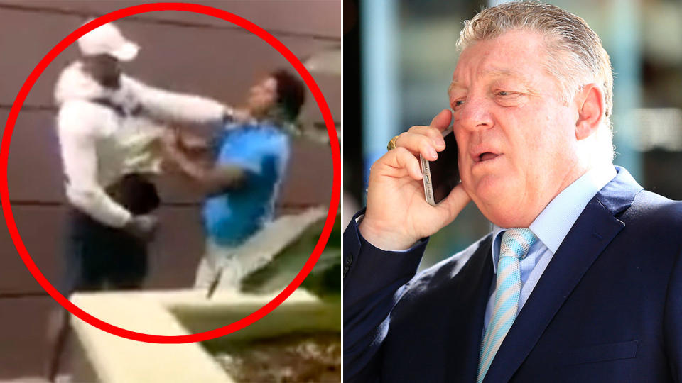 Pictured right is Canterbury boss Phil Gould and the incident between Brisbane teammates Payne Haas and Albert Kelly on the right.