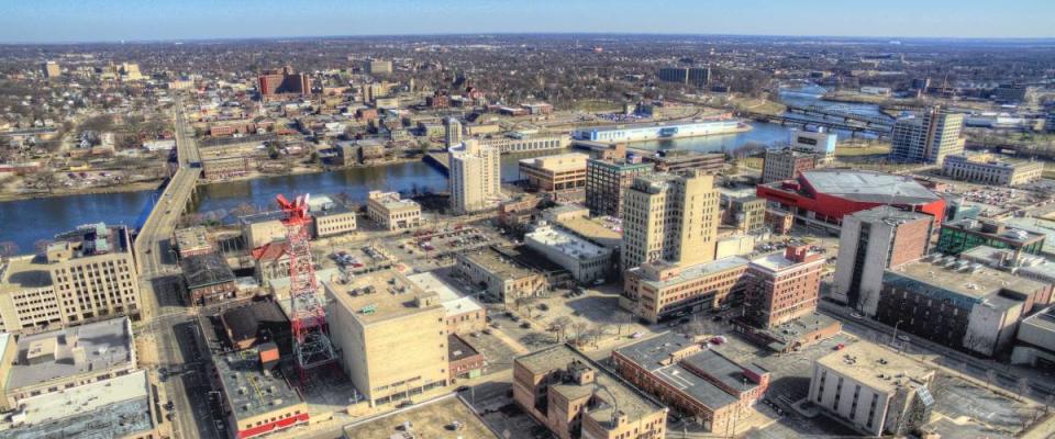 Rockford, Illinois in Early Spring Seen from above by Drone