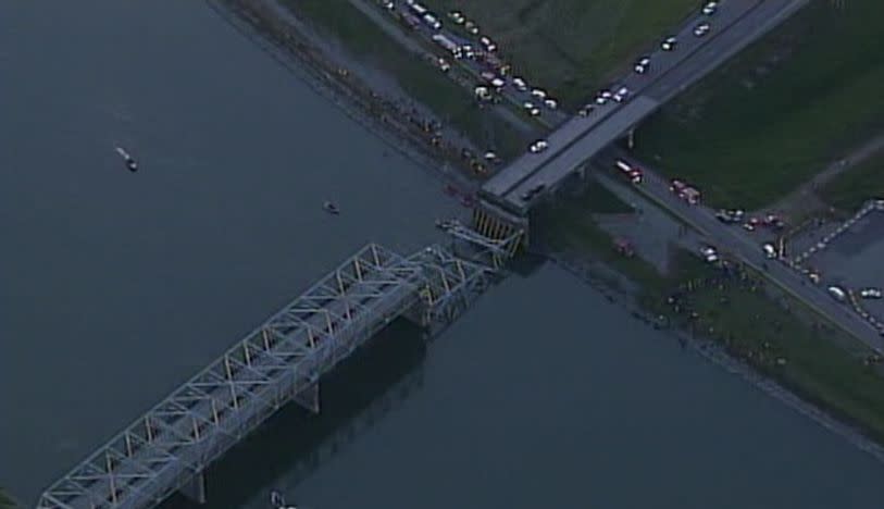 Chopper 7 flew over the collapsed Interstate 5 bridge over the Skagit River.