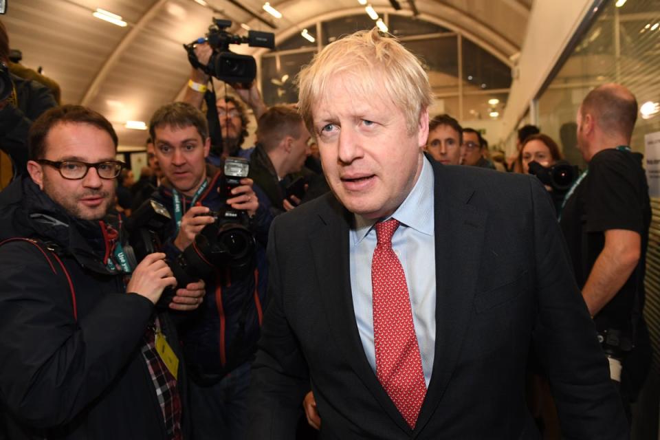 Boris Johnson at the Uxbridge election count in 2019 on the night he became prime minister (PA Archive)