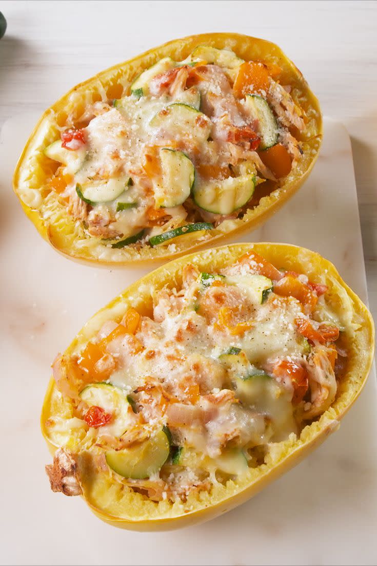 Chicken Primavera Spaghetti Squash Boats