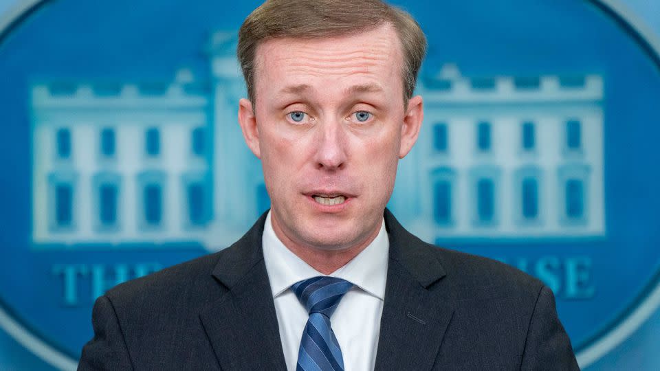 White House national security adviser Jake Sullivan speaks to the media on Tuesday. - Jacquelyn Martin/AP