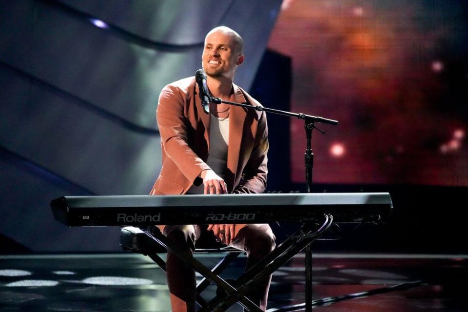 EJ Michels is pictured during the blind audition round of “The Voice.” | Casey Durkin, NBC