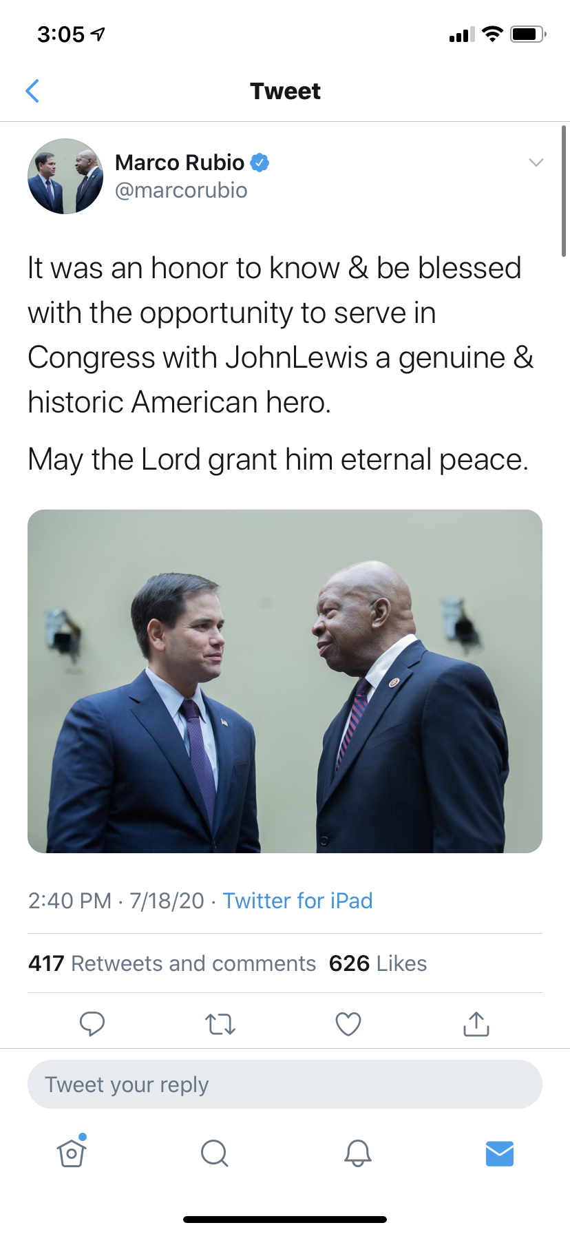 Sen. Marco Rubio's tribute to the late Rep. John Lewis