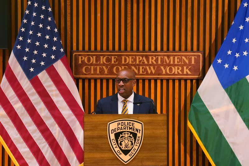 New York Police Chief of Detectives Rodney Harrison speaks to the media about the murder of Fahim Saleh in the Manhattan Borough of New York City