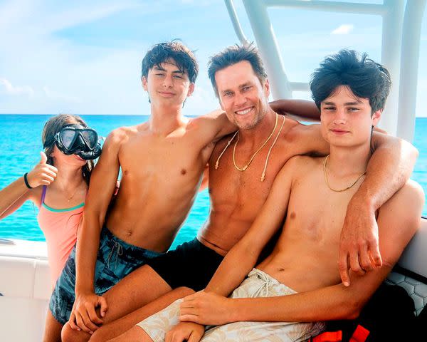 <p>Tom Brady/Instagram</p> Tom Brady with his three children on a boat