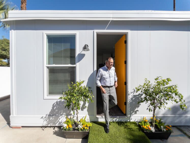 VAN NUYS, CA - OCTOBER 19: Rick Caruso, candidate for LA mayor says, at the beginning, an assortment of tiny homes, sleeping pods and larger Boxabls (like this one) would be a start to getting the homeless off the streets. He feels that the larger Boxabls would offer more dignity for the residents. Photographed on Wednesday, Oct. 19, 2022 in Van Nuys, CA. (Myung J. Chun / Los Angeles Times)