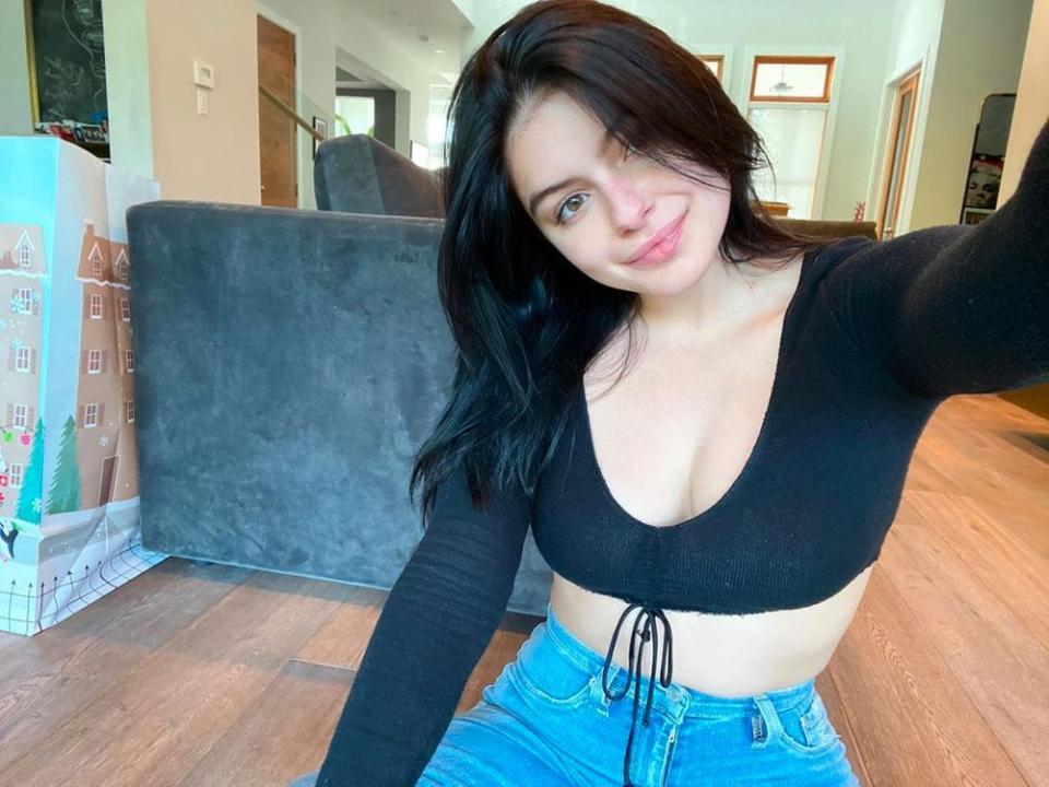 Ariel Winter takes a selfie in jeans and a crop top