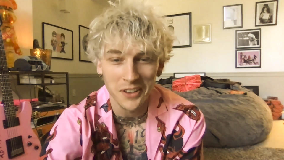 James chats with Machine Gun Kelly from his garage on THE LATE LATE SHOW WITH JAMES CORDEN, scheduled to air Wednesday, May 6, 2020 (12:37-1:37 AM, ET/PT) on the CBS Television Network. 