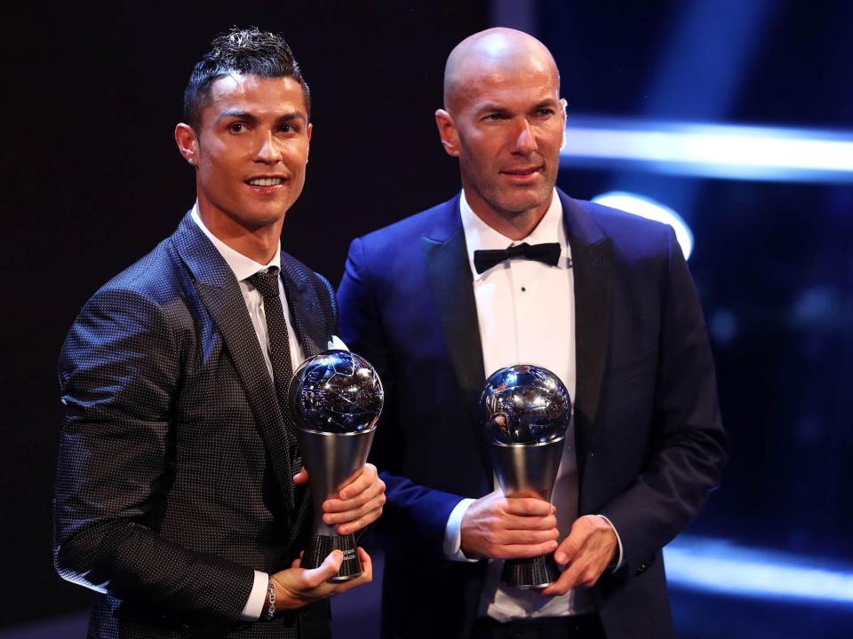 Ronaldo and Zidane pose with their prizes: Getty Images / Michael Steele / Staff