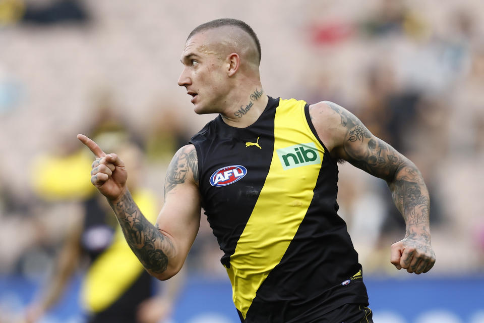 Dustin Martin, pictured here in action for Richmond against the West Coast Eagles.