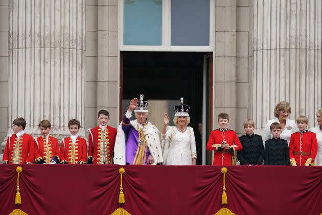 King Charles III and Queen Camilla on the balcony of Buckingham Palace.